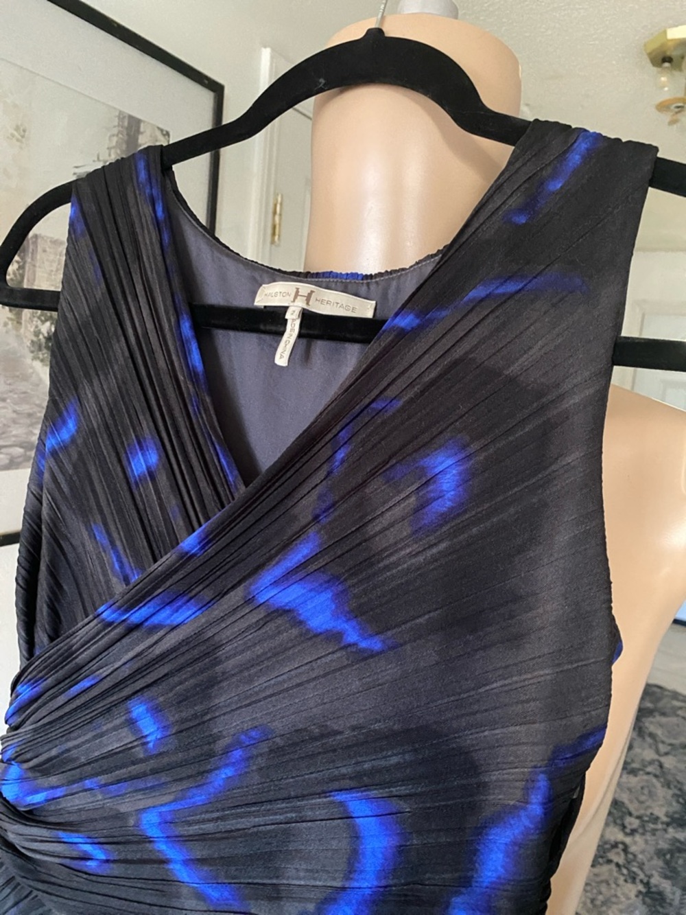 Halston Heritage Black Mini Dress with Electric Blue Accents - Picture 2 of 6